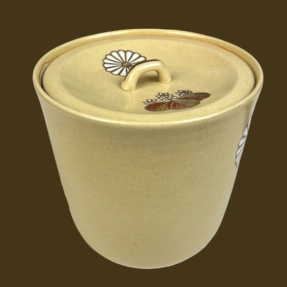 Mid Century Japanese Daisy Vintage Pottery Floral Tea Matcha Canister Jar Whisk - Picture 4 of 12